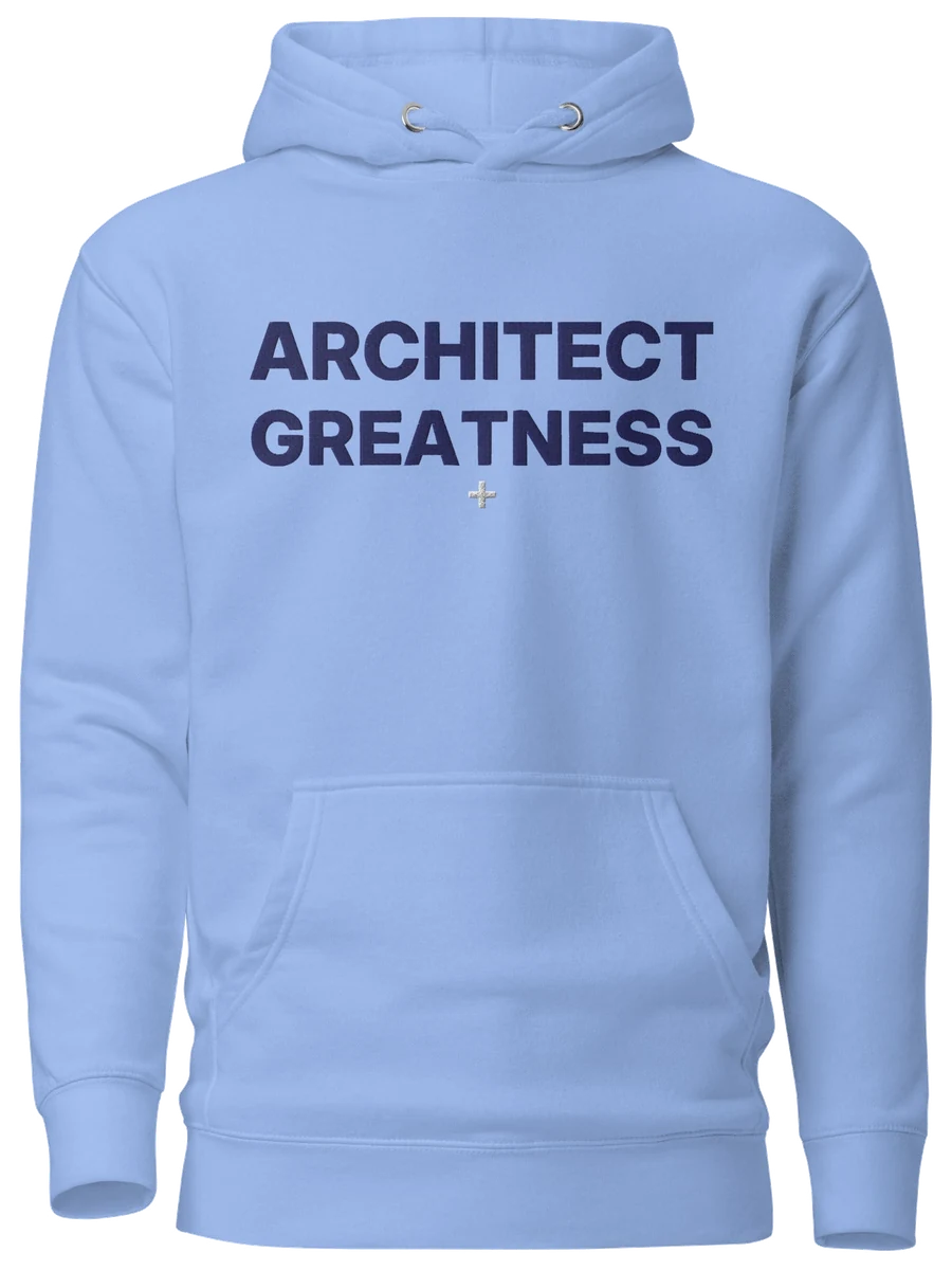 Architect Greatness Hoodie, Carolina & Navy, the front