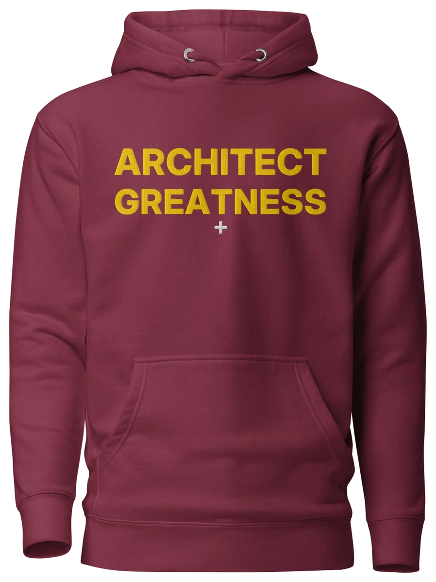 Architect Greatness Hoodie, Maroon & Gold, the front