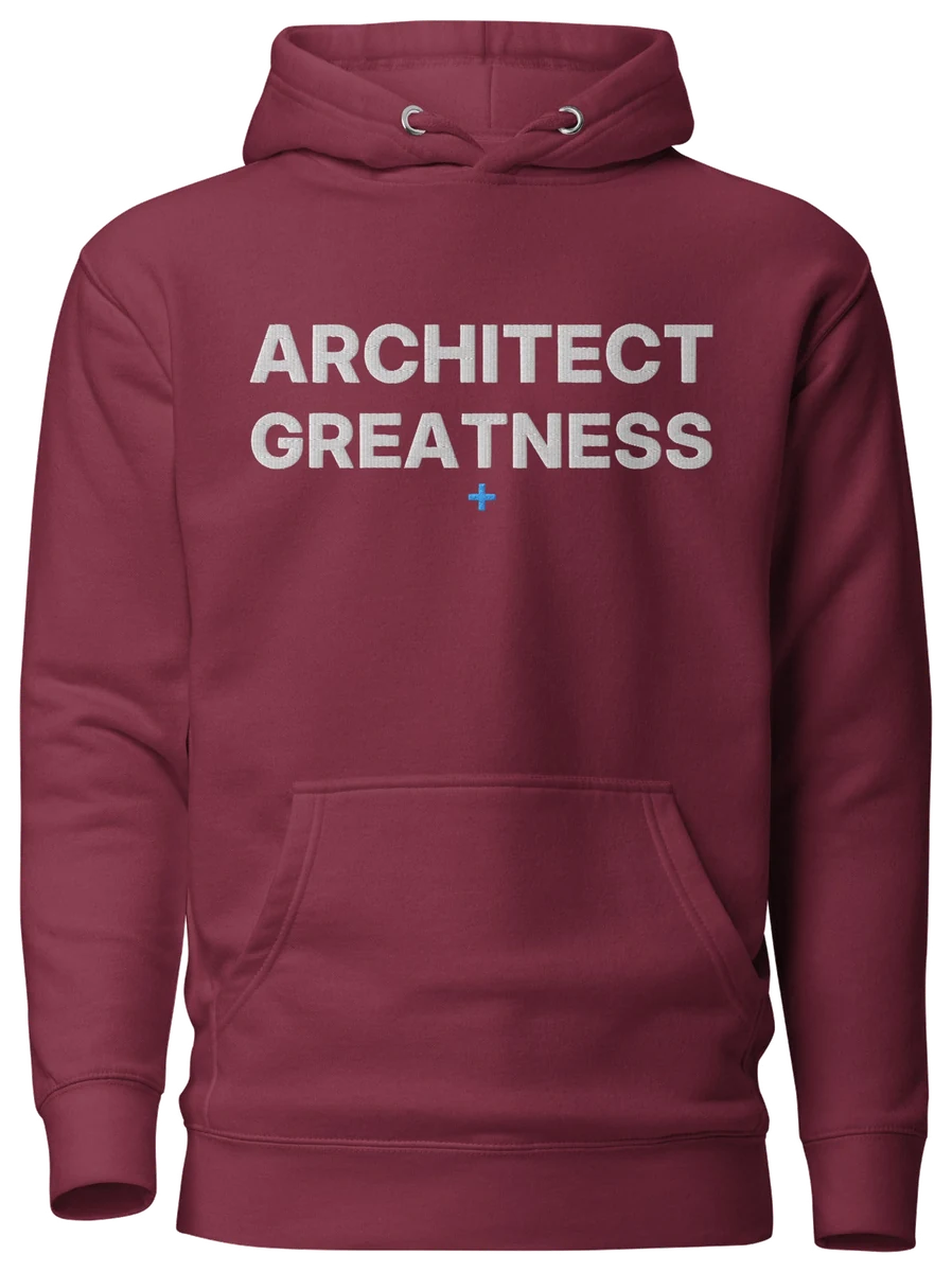Architect Greatness Hoodie, Maroon & White, the front