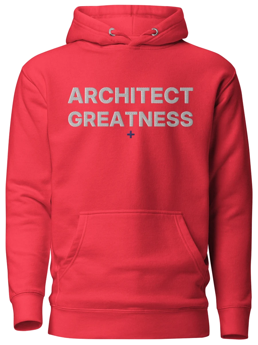 Architect Greatness Hoodie, Red & White, the front