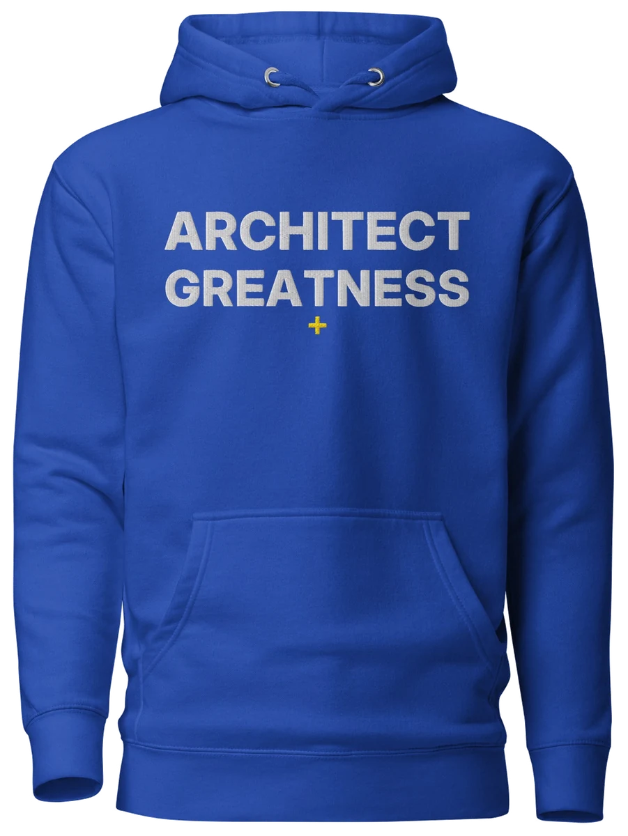 Architect Greatness Hoodie, Royal & White, the front